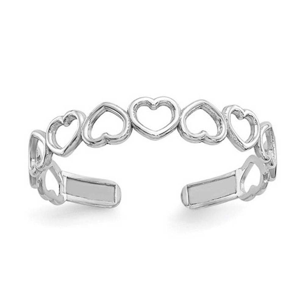 Solid 10K White Gold Women's Cut Out Heart Toe Ring